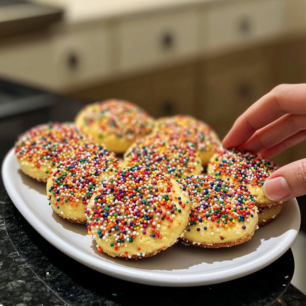 Zarte Butterplätzchen mit bunten Streuseln