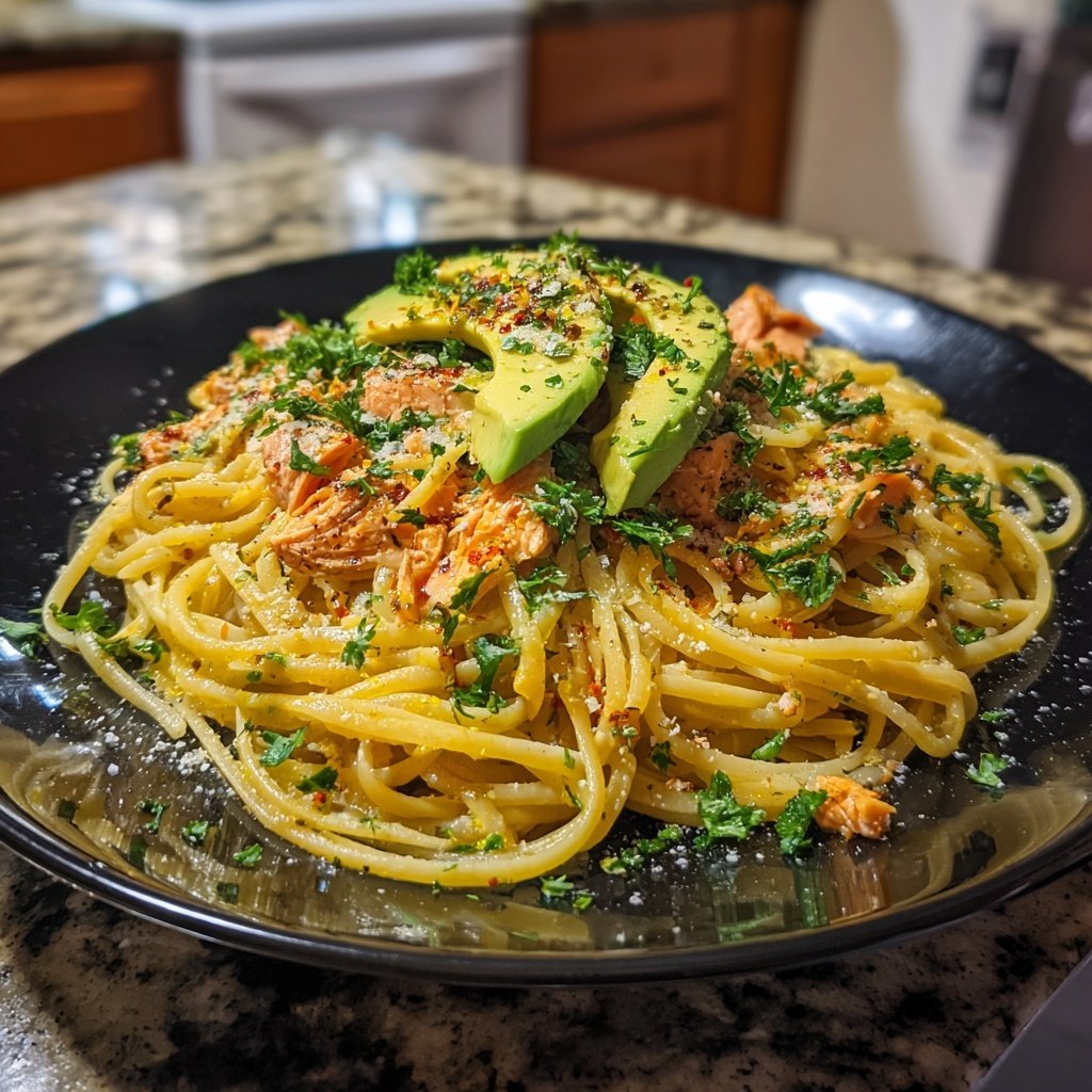 Würzige Lachs-Linguine mit Avocado