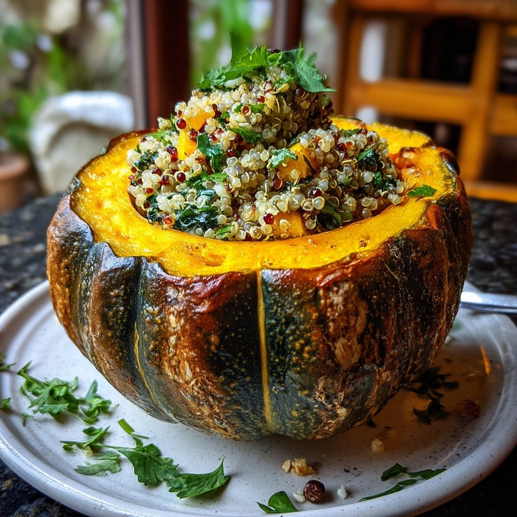 Winterkürbis Gefüllt Quinoa Kräuter