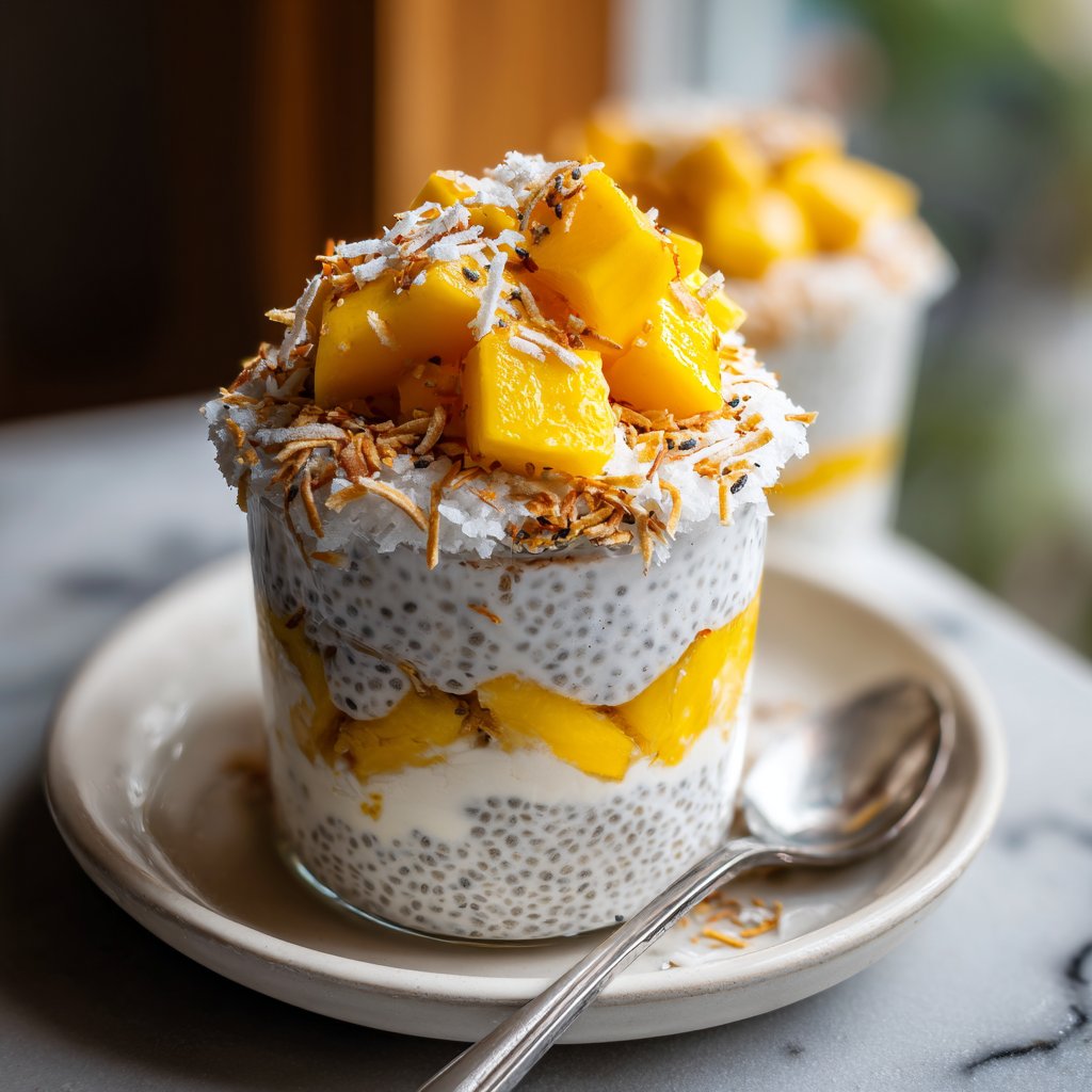Kokosnuss Chia Pudding Parfait