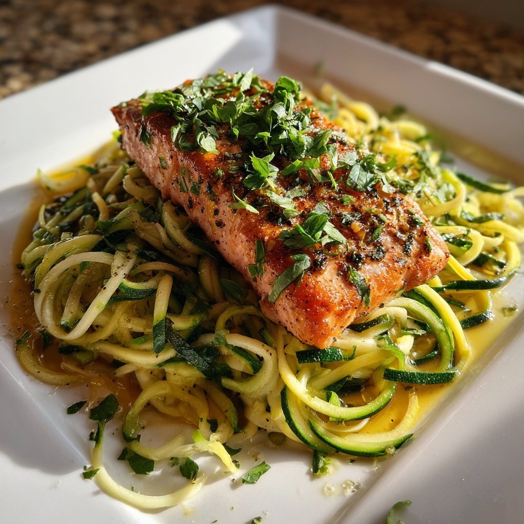 Zucchini-Nudeln mit Lachs