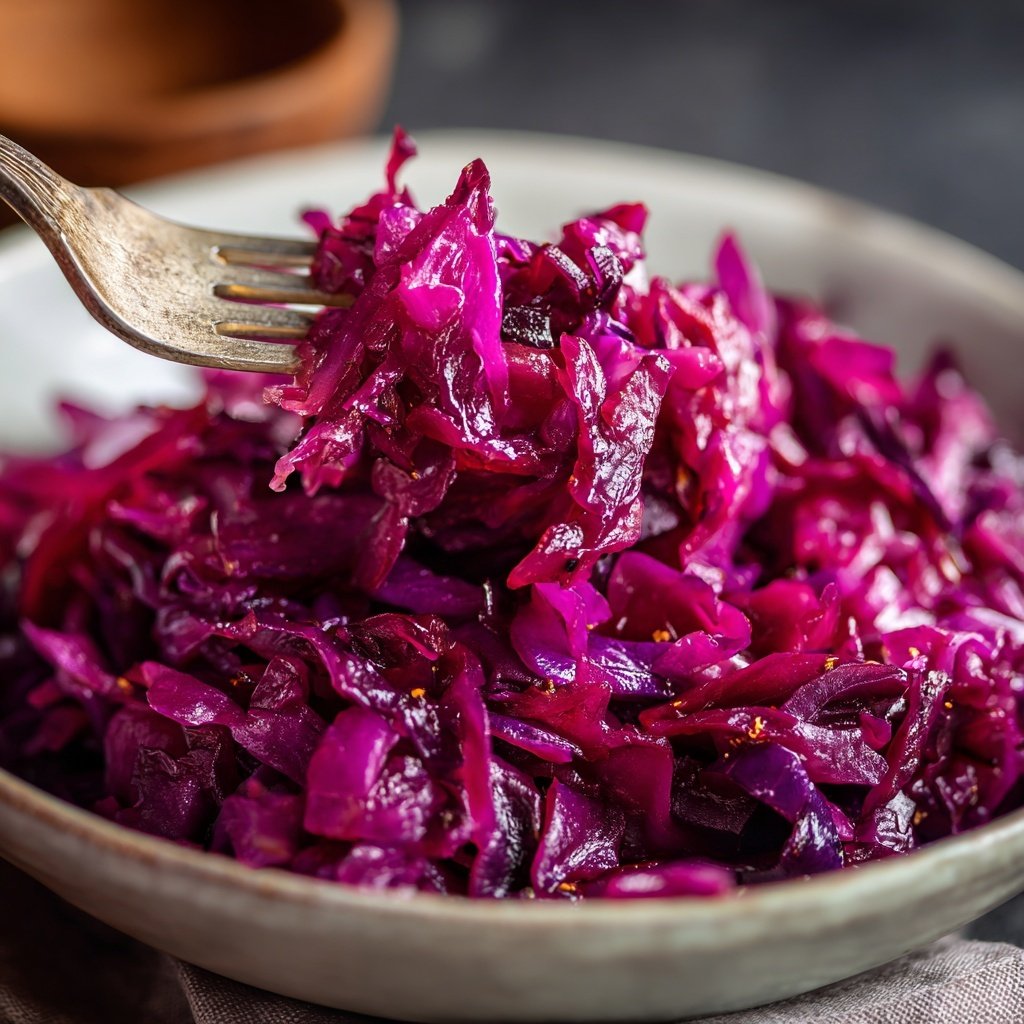 Rotkohl, Spekulatius-Soße und karamellisierten Kartoffeln