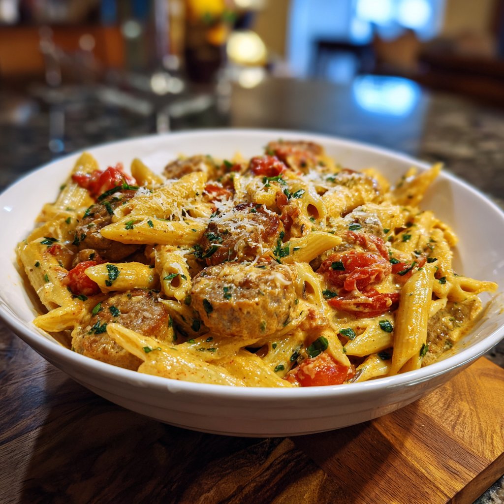 Eintopf Cremige Cajun Wurst Pasta mit Tomaten