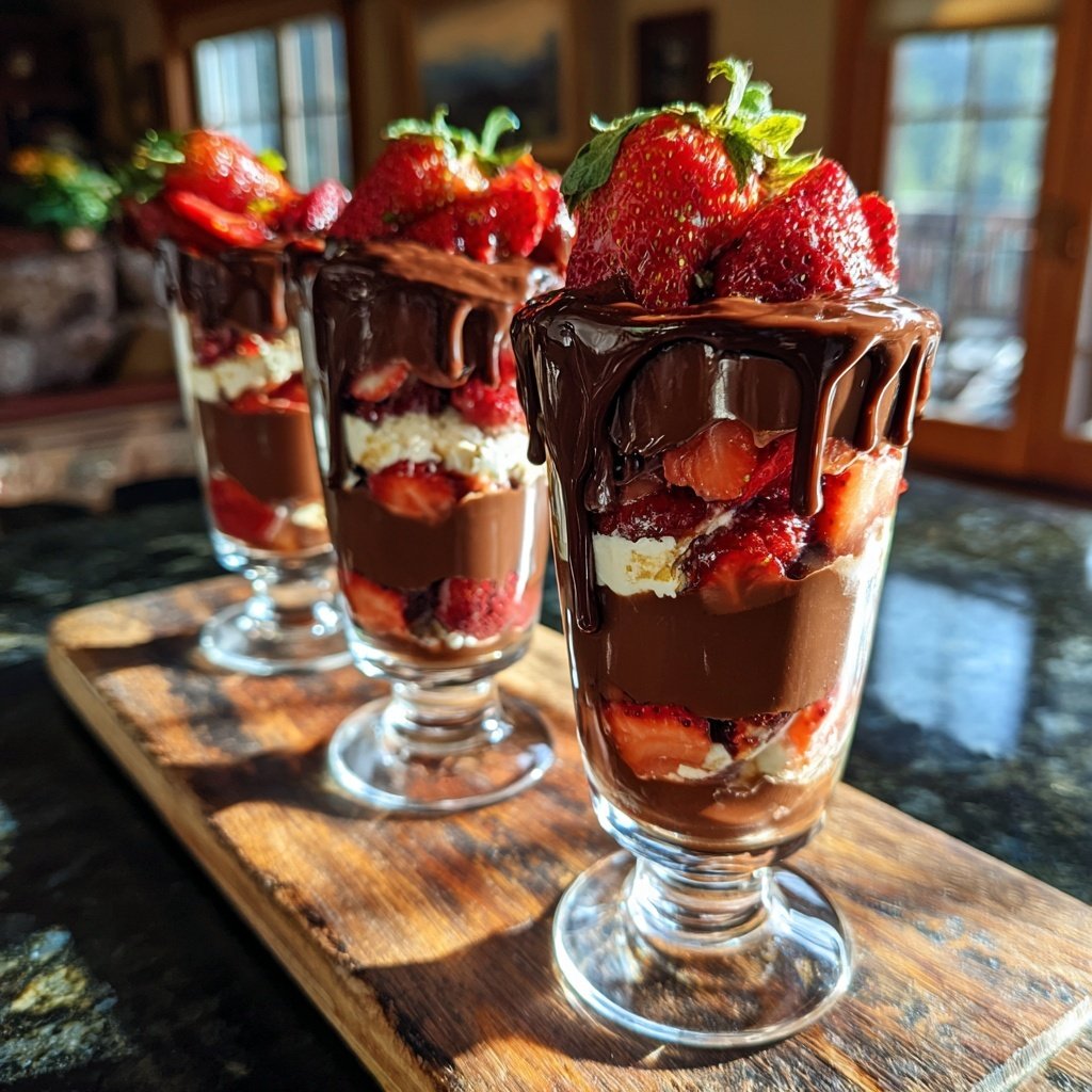 Schokoladenüberzogene Erdbeer-Parfaits
