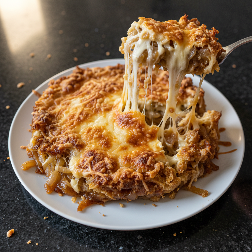 Karamellisierter Zwiebel und Weißer Cheddar Gratin