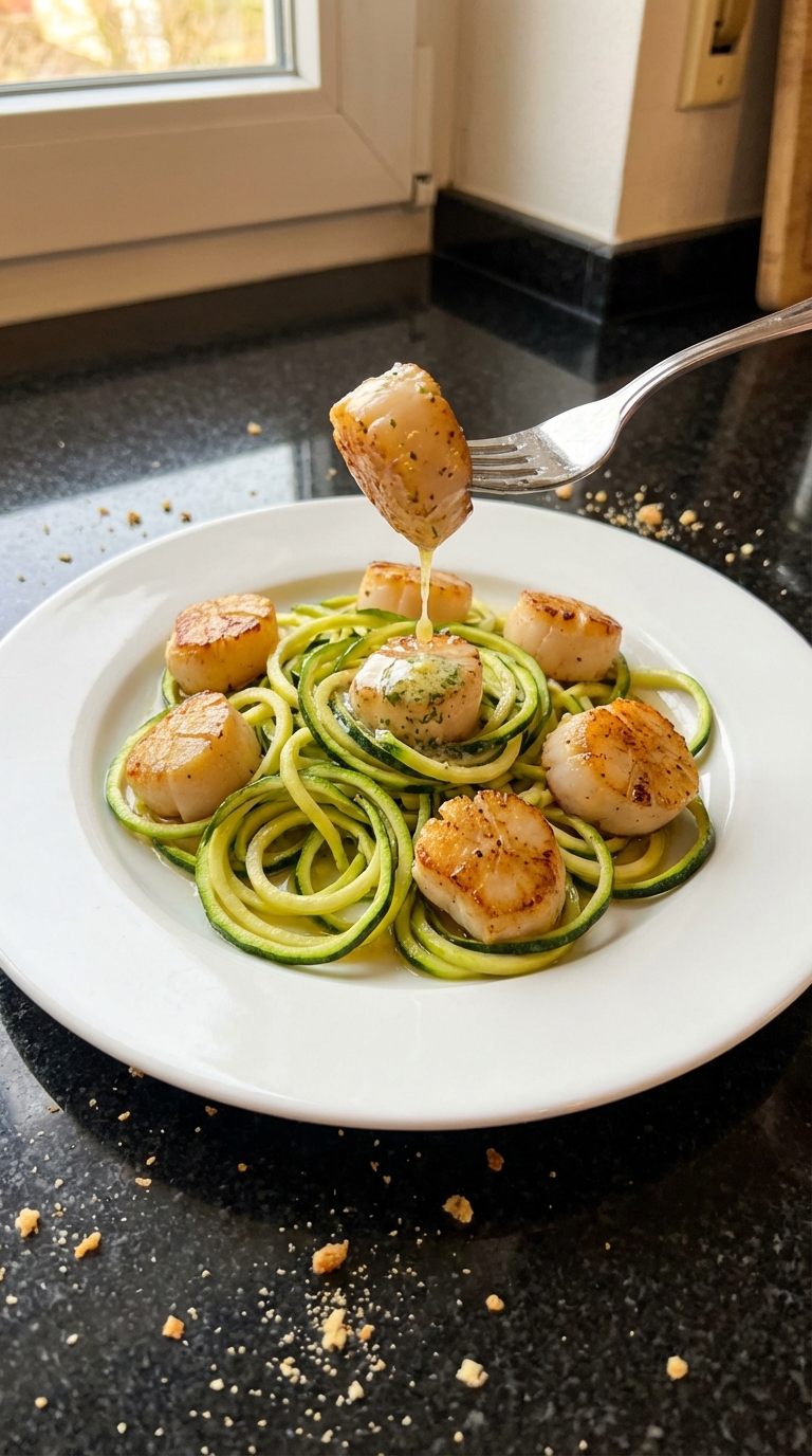 Gebratene Jakobsmuscheln mit Zucchini Nudeln​