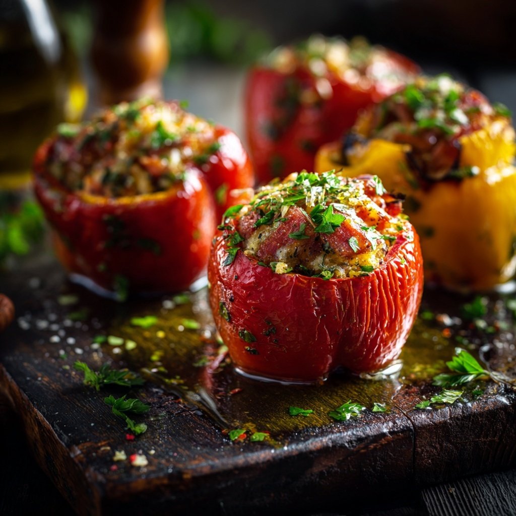Paprika mit Schinken Proteinfüllung