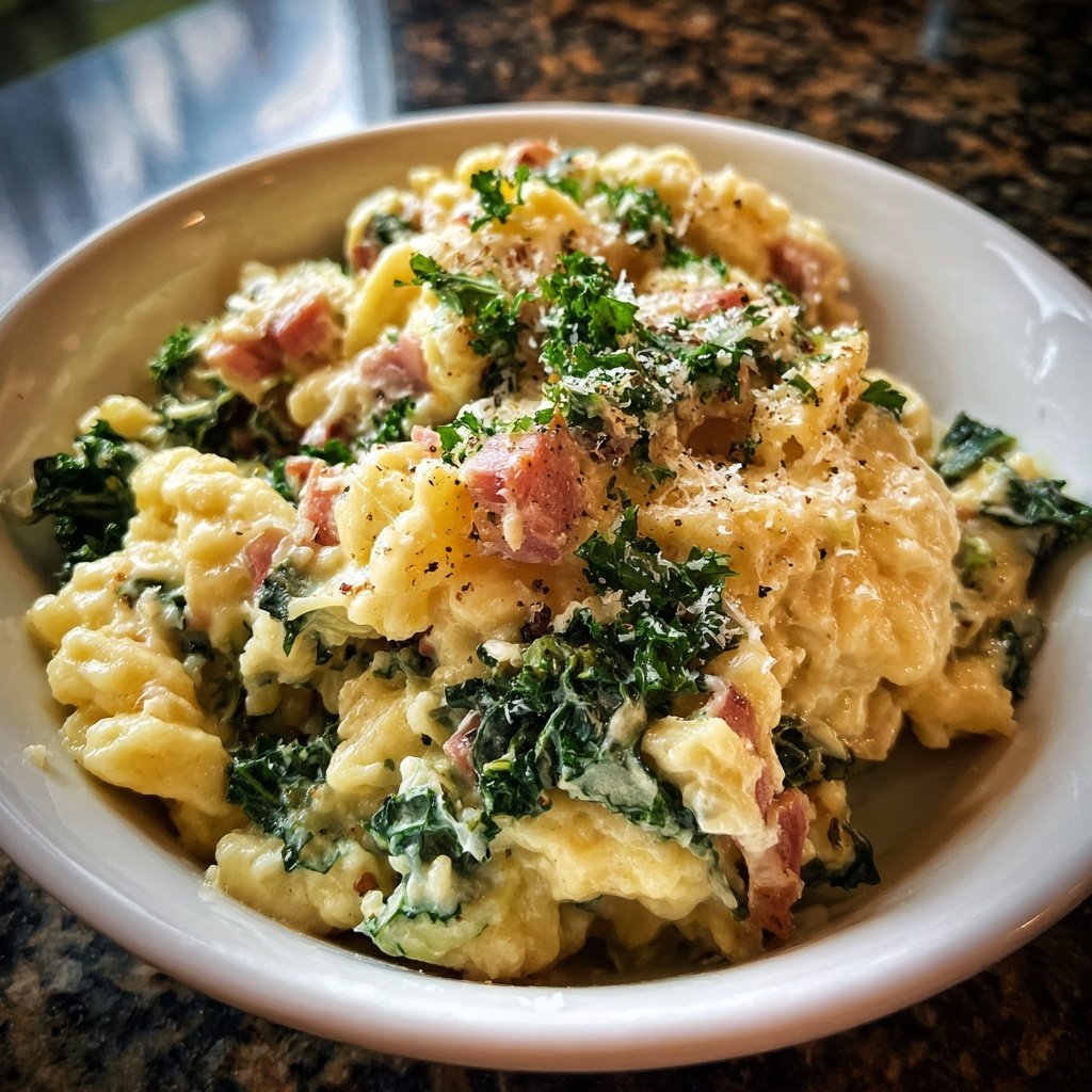 Schinken Spätzle mit Grünkohl