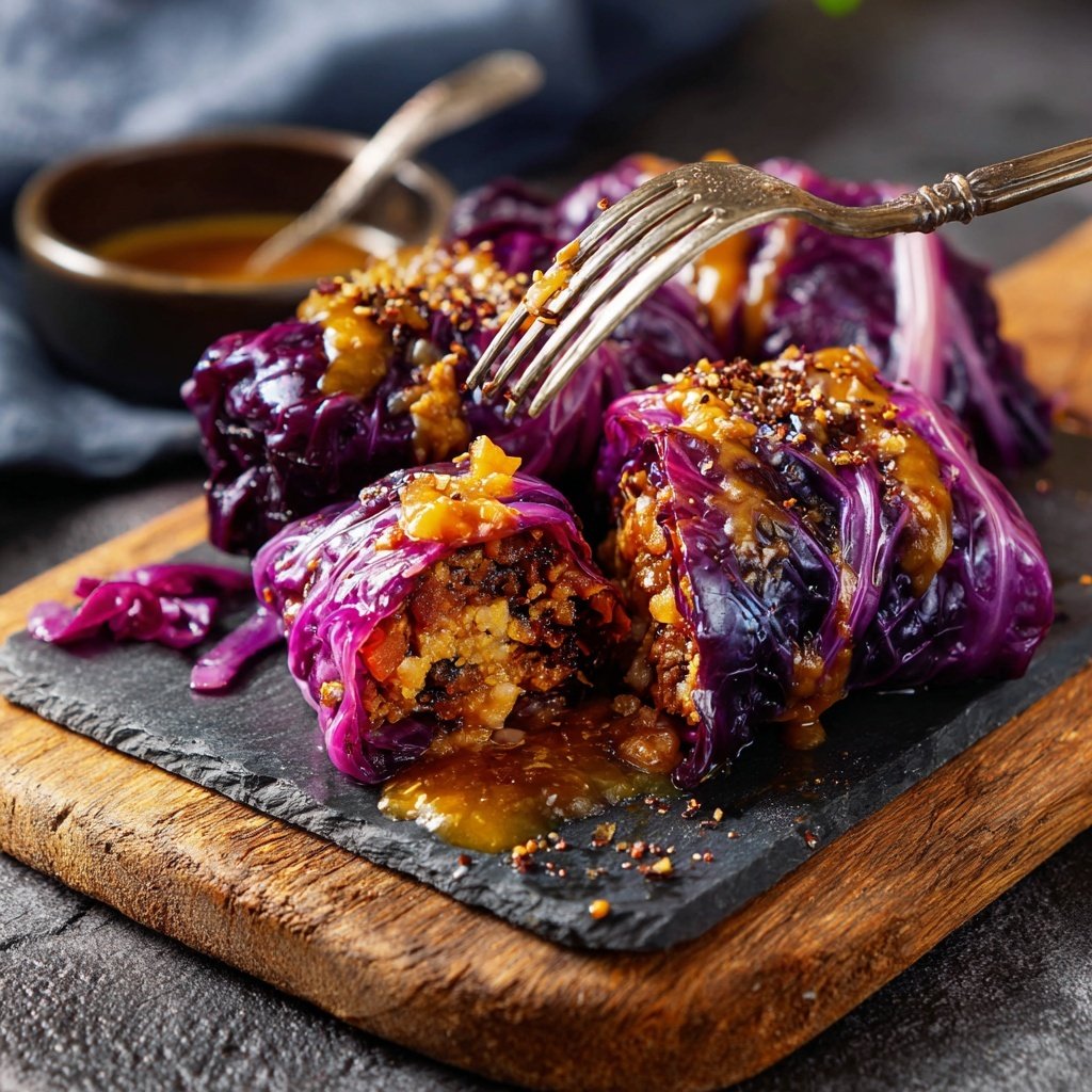 Rotkohl Krautwickel in herzhafter Sosse