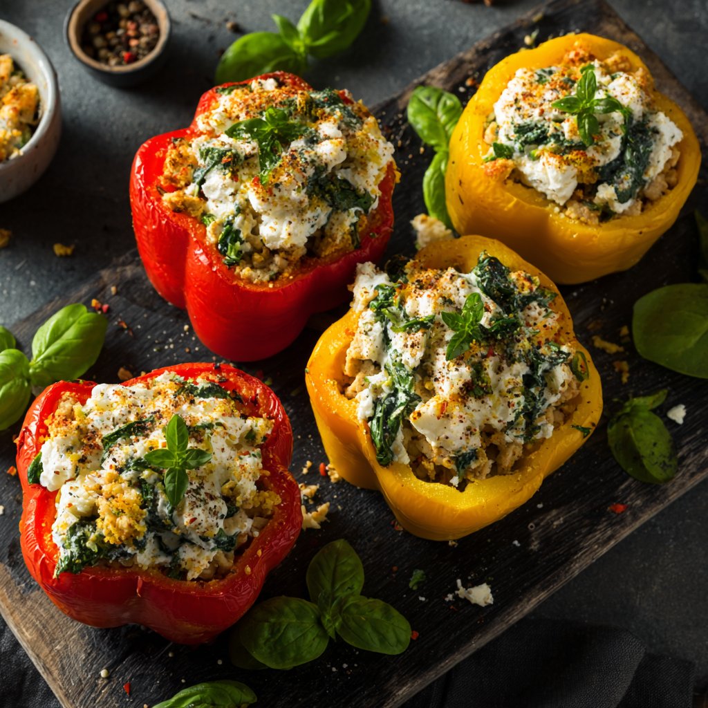 Puten Spinat Hüttenkäse gefüllte Paprika