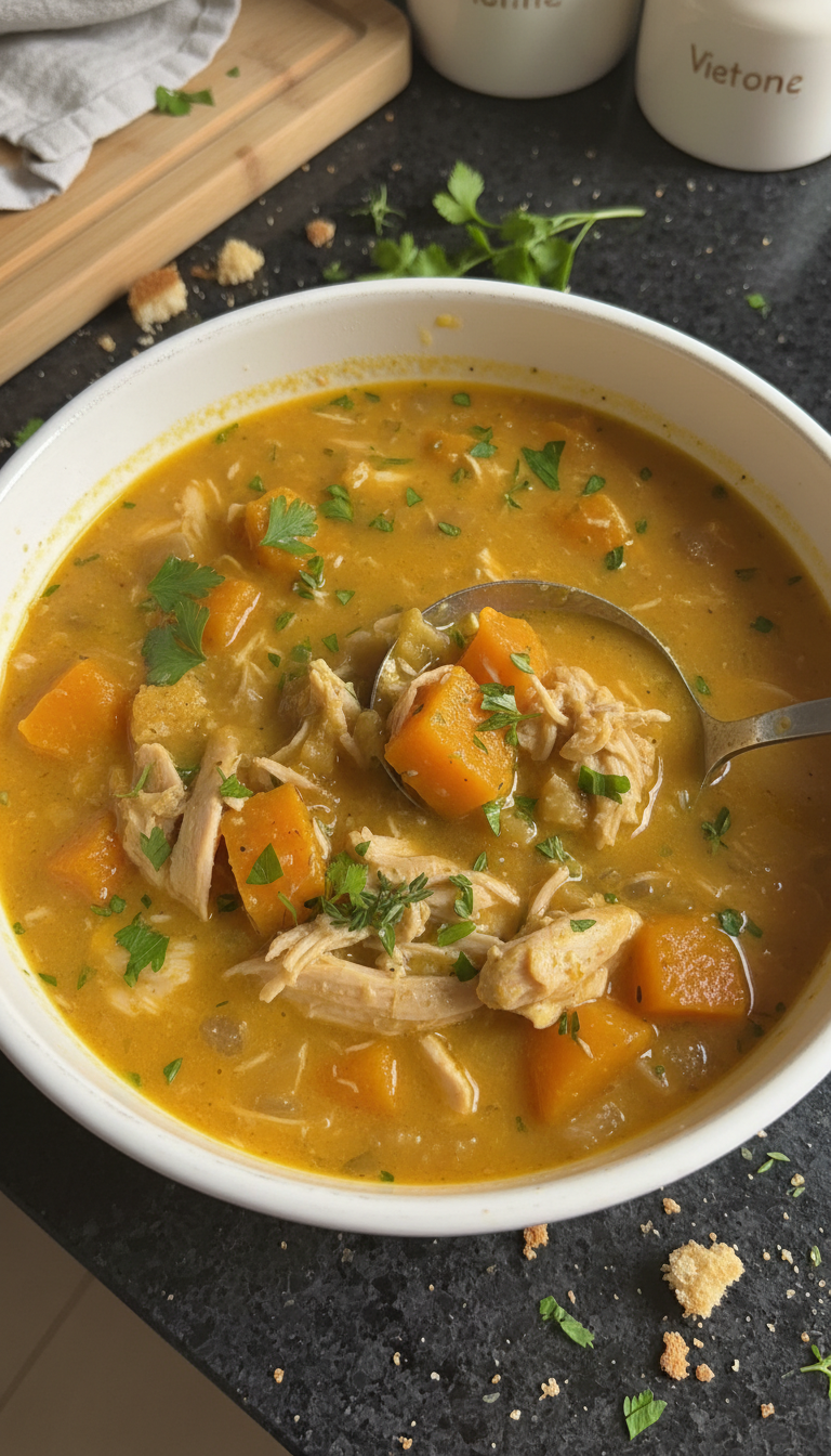 Kürbis Hähnchen Suppe Überraschung