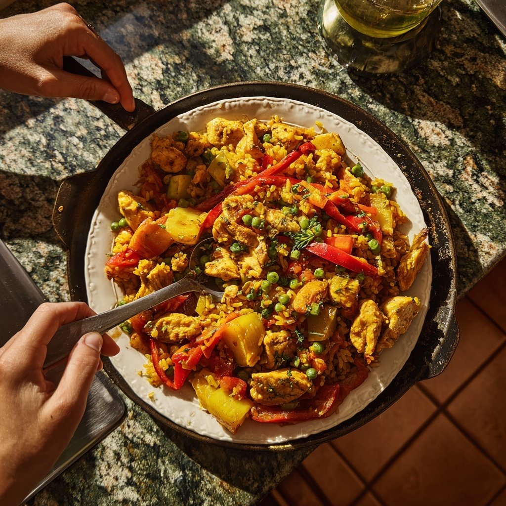 Spanische Hähnchen Gemüse Reispfanne