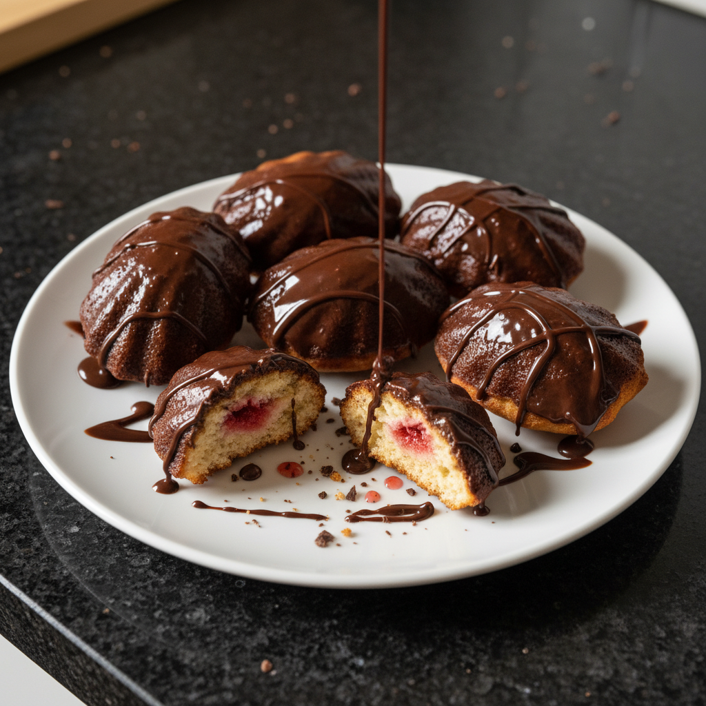 Schokoladenüberzogene Erdbeer Madeleines