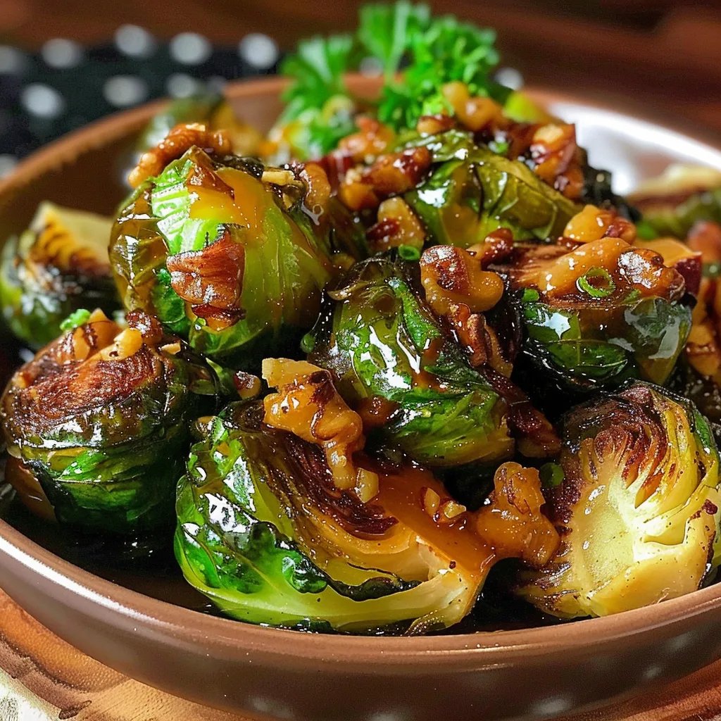 Ahornsirup-Rosenkohl mit Pekannüssen